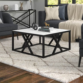 homeroots living room 35" Black And White Manufactured Wood Square Coffee Table 