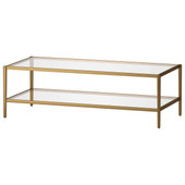 homeroots living room 54" Gold And Clear Glass Rectangular Coffee Table With Shelf 