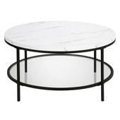 homeroots living room 36" Black Faux Marble Round Coffee Table With Shelf 