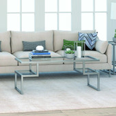 homeroots living room 45" Silver Glass Rectangular Coffee Table With Two Shelves 