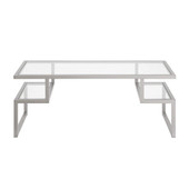 homeroots living room 45" Silver Glass Rectangular Coffee Table With Two Shelves 