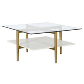 homeroots living room 32" Gold And White Glass Square Coffee Table With Shelf 