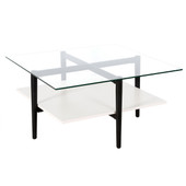 homeroots living room 32" Black And White Glass Square Coffee Table With Shelf 