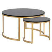 homeroots living room Set Of Two 36" Gold And Black Manufactured Wood Round Nested Coffee Tables 