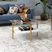 homeroots living room 32" Gold And White Glass Square Coffee Table With Shelf - CP-HMEROOTS-521991 