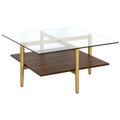homeroots living room 32" Gold And Brown Glass Square Coffee Table With Shelf 
