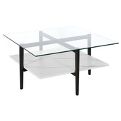 homeroots living room 32" Black And White Glass Square Coffee Table With Shelf - CP-HMEROOTS-521993 