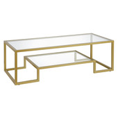 homeroots living room 54" Gold Glass Rectangular Coffee Table With Shelf - CP-HMEROOTS-521997 