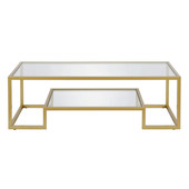 homeroots living room 54" Gold Glass Rectangular Coffee Table With Shelf - CP-HMEROOTS-521997 