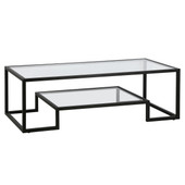 homeroots living room 54" Black Glass Rectangular Coffee Table With Shelf - CP-HMEROOTS-521998 