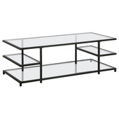 homeroots living room 54" Black Glass Rectangular Coffee Table With Three Shelves 