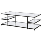 homeroots living room 54" Black Glass Rectangular Coffee Table With Three Shelves 