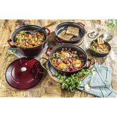  Staub 4-Piece Cast Iron Set w/ Universal Lid - Grenadine Grill Pan 