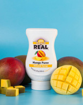 Real 16.9 fl. oz. Mango Puree Infused Syrup - Refreshing Tropical Flavor - Chicken Pieces