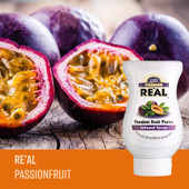 Real 16.9 fl. oz. Passion Fruit Puree Infused Syrup - Sweet Tropical Flavor - Chicken Pieces