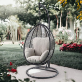 Beige And Black Metal Swing Chair With Cushion
