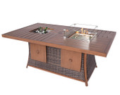 Brown Wicker Outdoor Gas Fire Pit Table with Ice Bucket