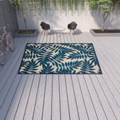 10' X 13' Blue And Ivory Floral Non Skid Indoor Outdoor Area Rug