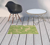 2' X 4' Sand Floral Stain Resistant Indoor Outdoor Area Rug