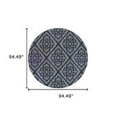 8' Navy Round Geometric Stain Resistant Indoor Outdoor Area Rug