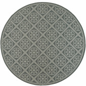 8' Grey Round Geometric Stain Resistant Indoor Outdoor Area Rug