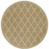 8' Tan Round Geometric Stain Resistant Indoor Outdoor Area Rug