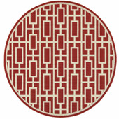 8' Red Round Geometric Stain Resistant Indoor Outdoor Area Rug