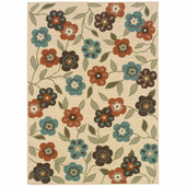 6' X 9' Ivory Floral Stain Resistant Indoor Outdoor Area Rug