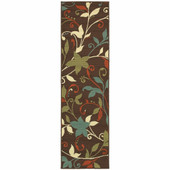 26.77 X 90.55 Brown Floral Stain Resistant Indoor Outdoor Runner Rug