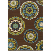 2' X 4' Brown And White Floral Medallion Stain Resistant Indoor Outdoor Area Rug