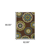 5' X 8' Brown Floral Medallion Stain Resistant Indoor Outdoor Area Rug