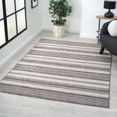 5' X 7' Gray And Ivory Striped Indoor Outdoor Area Rug
