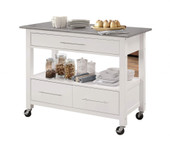 White And Stainless Rolling Kitchen Island Or Bar Cart