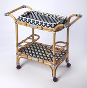 Blue And White Rattan Bar Cart