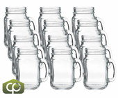 Arcoroc FK203 16 1/2 oz Glass Mason Jar w/ Handle (12/Case) - Rustic Glassware - Chicken Pieces