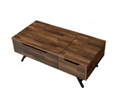 48" Walnut Rectangular Lift Top Coffee Table With Drawer