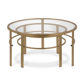 Set of Two 36" Gold Glass And Steel Round Nested Coffee Tables