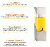 Cal-Mil 3 gal Beverage Dispenser with Ice Tube - Acrylic Tank, Stainless Base - Chicken Pieces