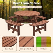 Circular Outdoor Wooden Picnic Table with Built-in Benches for Patio Backyard Garden; DIY; 1720lb Capacity; Natural/Gray