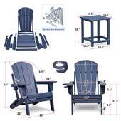 Chicken Pieces 3 PCS Folding Adirondack Sets,2 Resin Adirondack and Side Table 