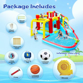 Chicken Pieces 7 in1 Inflatable slide water park bouncing house outdoor Soccer garden bouncer with Splash pool & Water gun & Climbing wall & Basketball & Football 