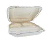 Chicken Pieces Earth Plus Container MFPP 3-Compartment Hinged 9in.x9in. White (120/Case) 
