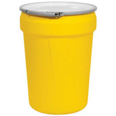 Chicken Pieces Eagle Manufacturing 30 Gallon Yellow Plastic Barrel Drum with 2" x 2" Bung Holes and Metal Lever-Lock 