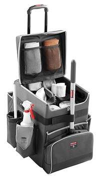 Suncast HKCCH200 Black Premium Compact Janitorial / Housekeeping Cart with  Bag, Lockable Hood, and Non-Marring Wall Bumpers