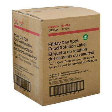 Gordon Choice GFS .75In Green Round Day Spot Labels, Cold Temp, Bilingual, Friday | 2UN/Unit, 20 Units/Case