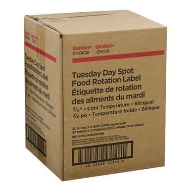 Gordon Choice GFS .75In Yellow Round Day Spot Labels, Cold Temp, Bilingual, Tuesday | 2UN/Unit, 20 Units/Case