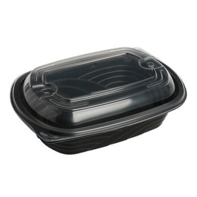 Microraves 32oz Black Plastic Wave Containers, With Dome Lid | 126UN/Unit, 1 Unit/Case