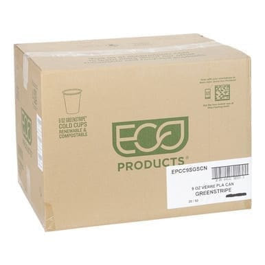 Eco Products 9oz Pla Plastic Cold Drink Cups, Greenstripe, Ecology Friendly | 1000UN/Unit, 1 Unit/Case