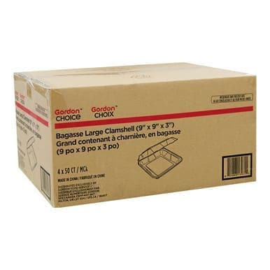 Gordon Choice GFS  52oz Hinged White Bagasse Containers, 9 X 9 X 3In, Ecology Friendly | 50UN/Unit, 4 Units/Case