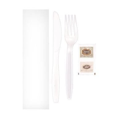 Gordon Choice GFS  White Plastic Cutlery Kits, 5 Piece, Fork, Knife, Napkin, Salt, Pepper | 500UN/Unit, 1 Unit/Case